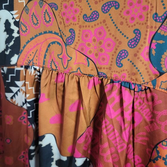 Two 2 Fly Blouse Eclectic 90s XL Grandmillenial Retro Y2K BOHO top snap closure - Picture 7 of 12